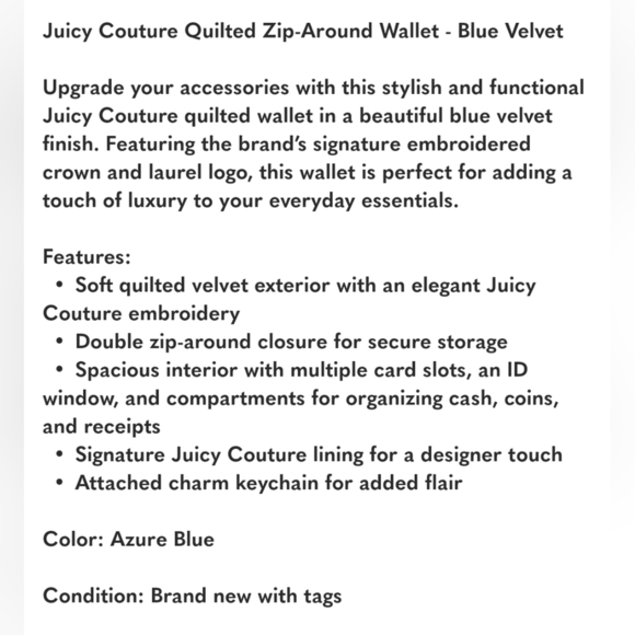 💙🔹️Juicy Couture🔹️ Royal Couture Med Double Zipper Around Slate Blue Wallet - Picture 5 of 7
